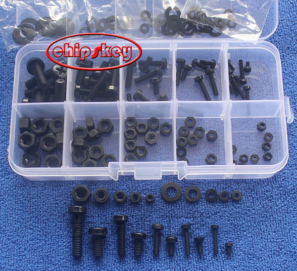 150Pcs M2 M2.5 M3 M4 M5 Nylon Hex Screw Bolt Nut Standoff Spacer Assortment Kit Black washer Plastic Nut