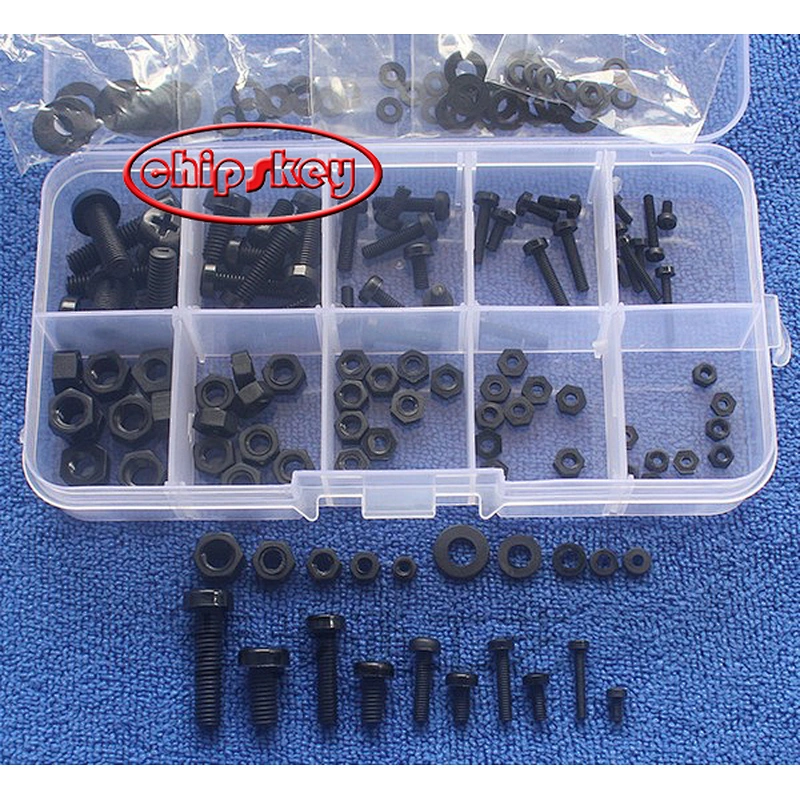 150Pcs M2 M2.5 M3 M4 M5 Nylon Hex Screw Bolt Nut Standoff Spacer Assortment Kit Black washer Plastic Nut
