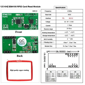 125K RFID Card Reader Module RDM6300 ID RF Module UART Output For Arduinos