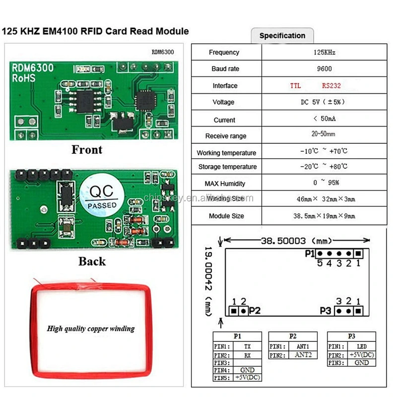 125K RFID Card Reader Module RDM6300 ID RF Module UART Output For Arduinos