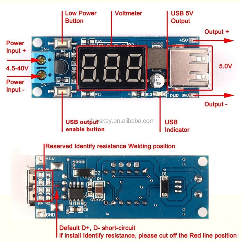 DC/DC BUCK Converter Regulator 4.5-40V 12V To 5V/2A USB Charger Voltmeter Display