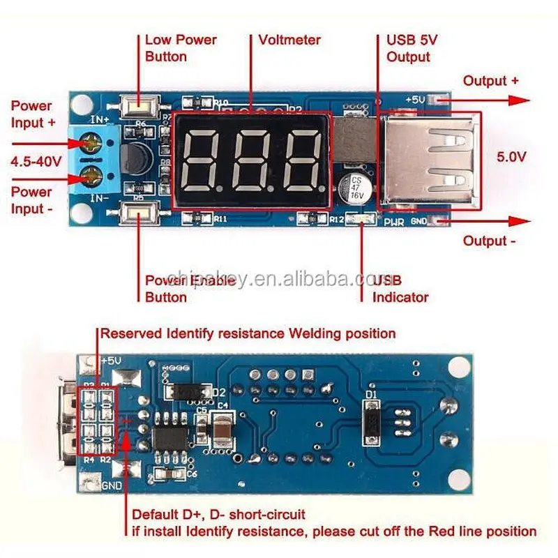 DC/DC BUCK Converter Regulator 4.5-40V 12V To 5V/2A USB Charger Voltmeter Display