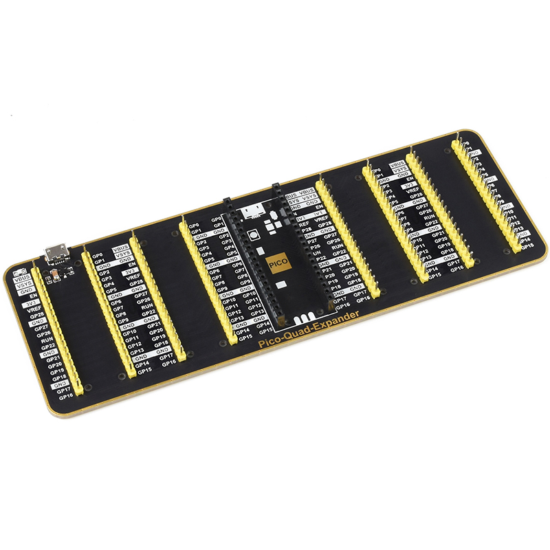Quad GPIO Expander for Raspberry Pi Pico Four Sets of Male Headers USB Power Connector