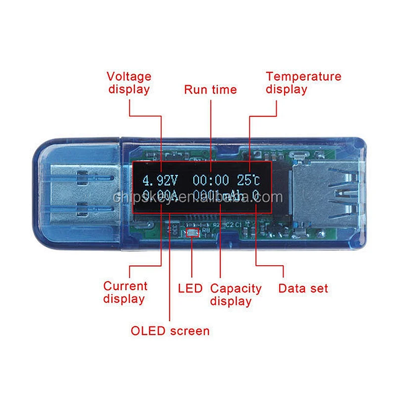 OLED USB detector voltmeter current power capacity tester QC2.0