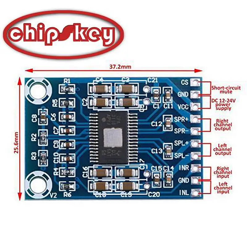 XH-M562 ultra mini thin version DC 12V - 24v TPA3116D2 dual 50W digital audio amplifier Class D amplifier 2 x 50w board