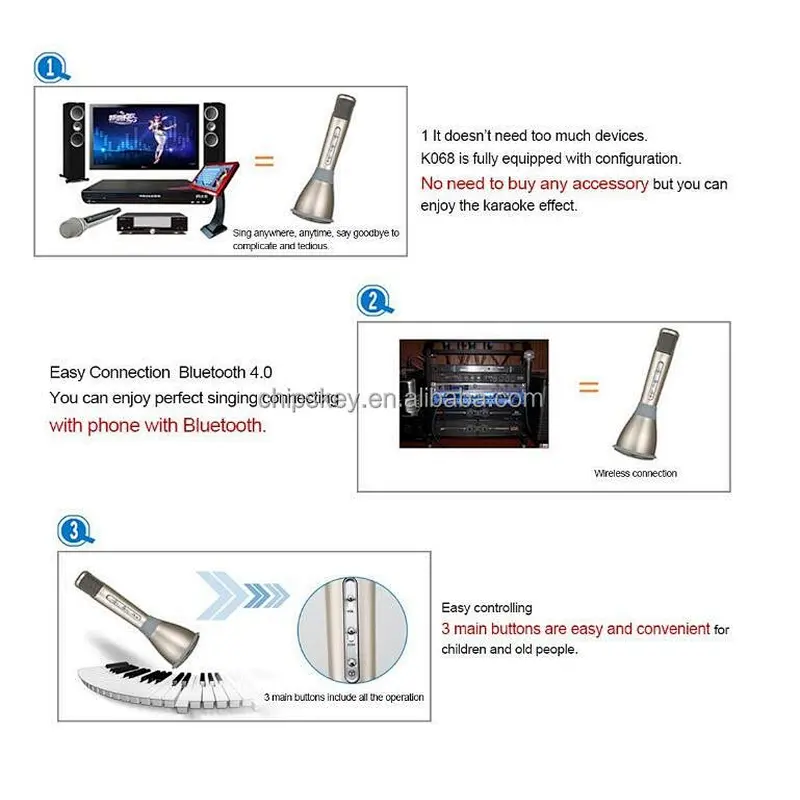 K068 Mini Karaoke Player Wireless Condenser Microphone with Mic Speaker KTV Singing Record for Smart Phones Computer Gloden