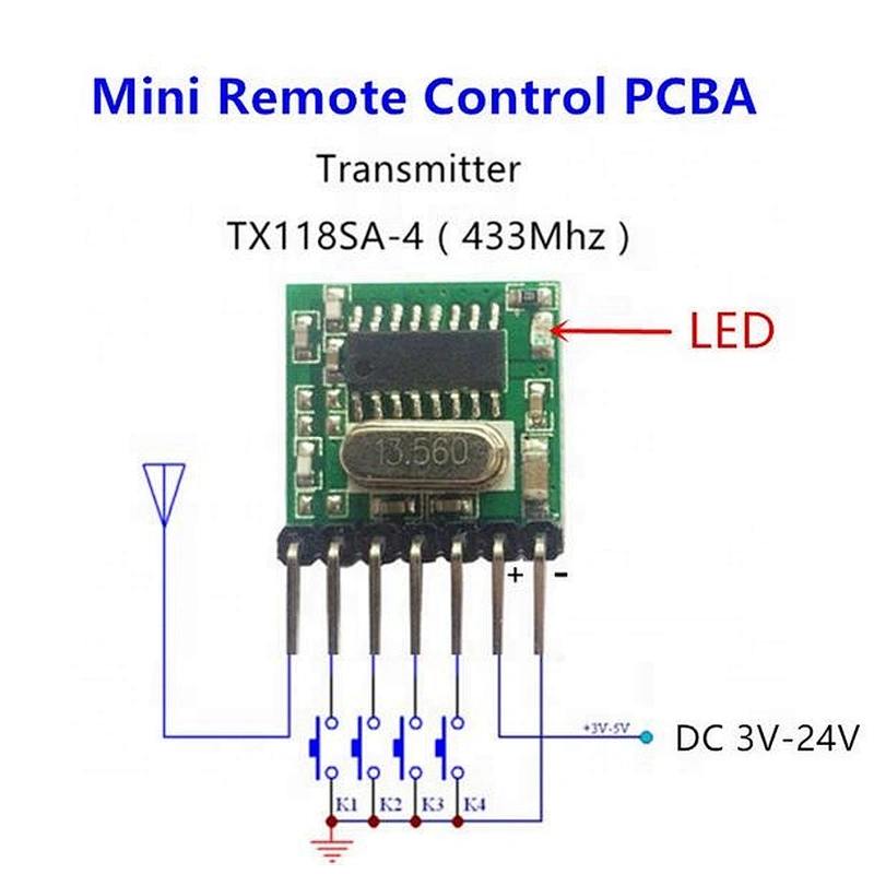 433 Mhz Wireless Receiver and Transmitter Remote Control Learning Code 1527 Decoding Module 4 Ch output With Learning Button