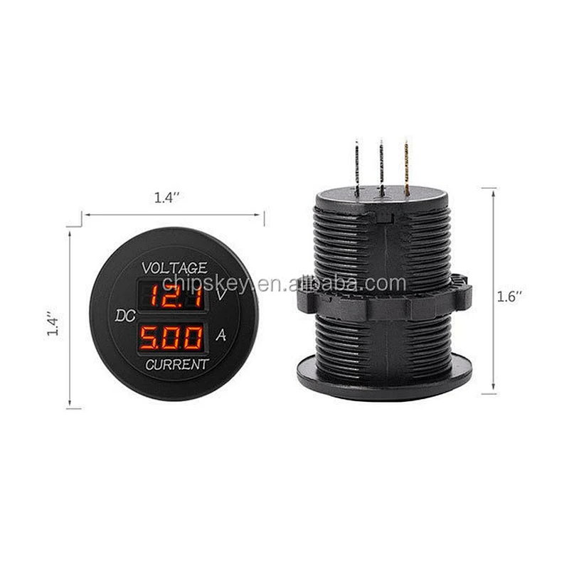 ROUND Automotive voltmeter + ammeter