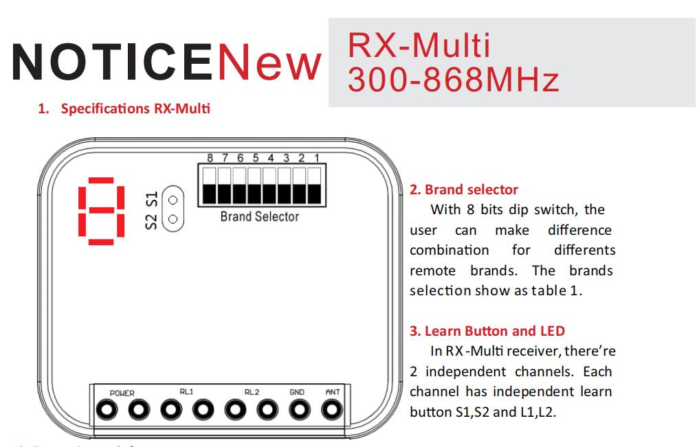 300-868mhz rf universal receiver