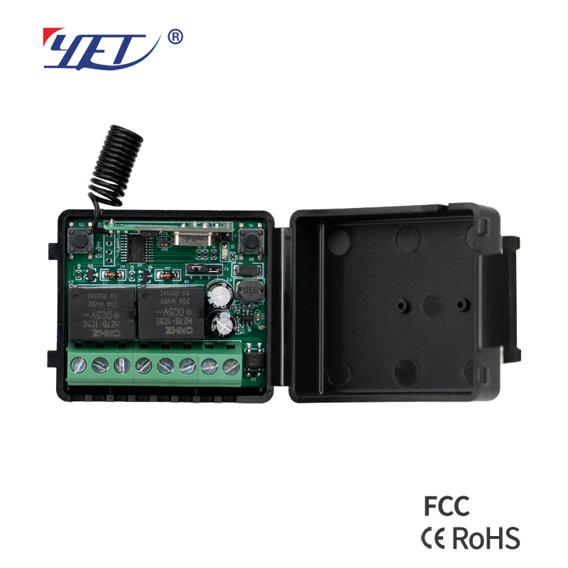 YET480-2 Dual-Channel Mini Wireless Receiver Controller with Fully Coded Universal Remote Control Panel for Gates and Garage Doors