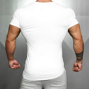 Fitness Workout Training Black U-neck Short Sleeve Gym Tshirt