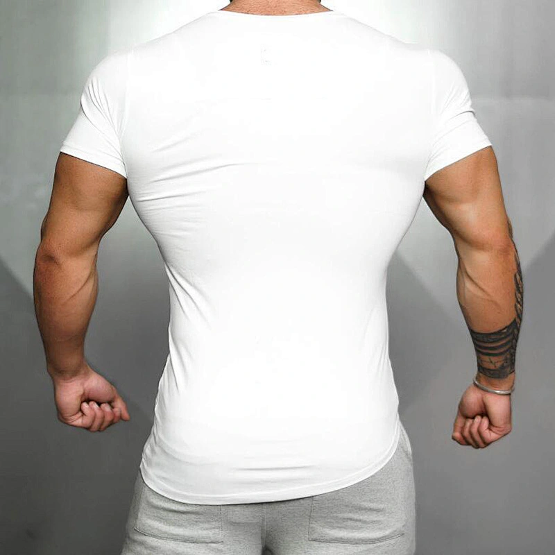 Fitness Workout Training Black U-neck Short Sleeve Gym Tshirt