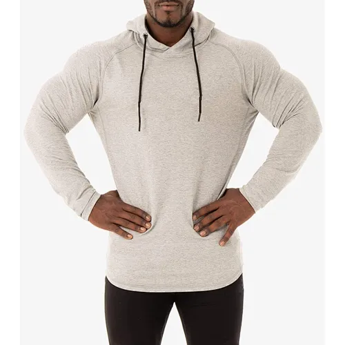 High Quality Men Curved Hem Muscle Fit Sports Gym Drawstring Hoodies