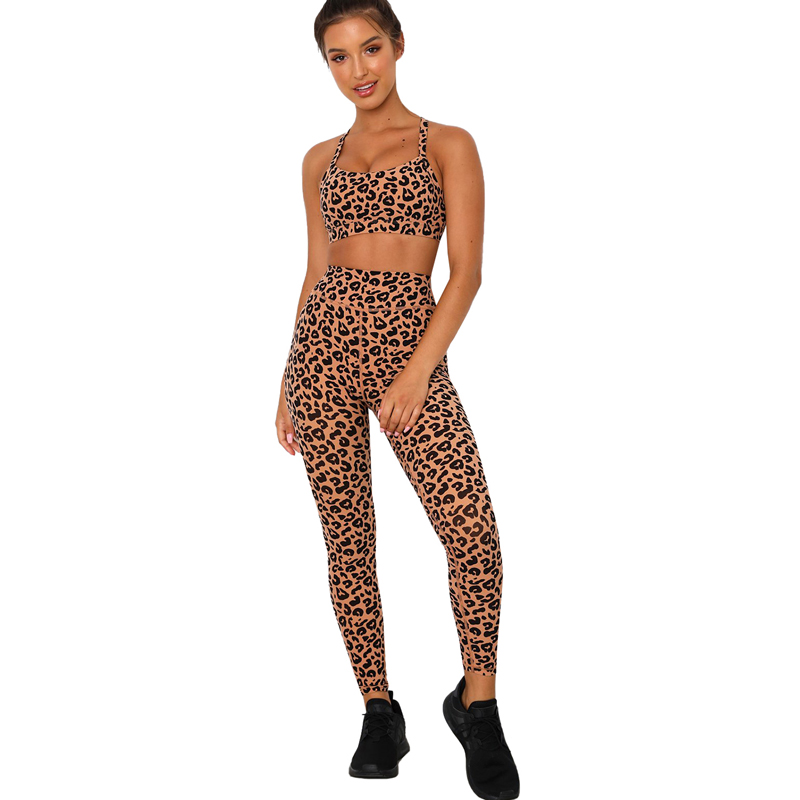 2 Pieces Yoga Sets Print Women Activewear Sports Bra and Compression Legging Set