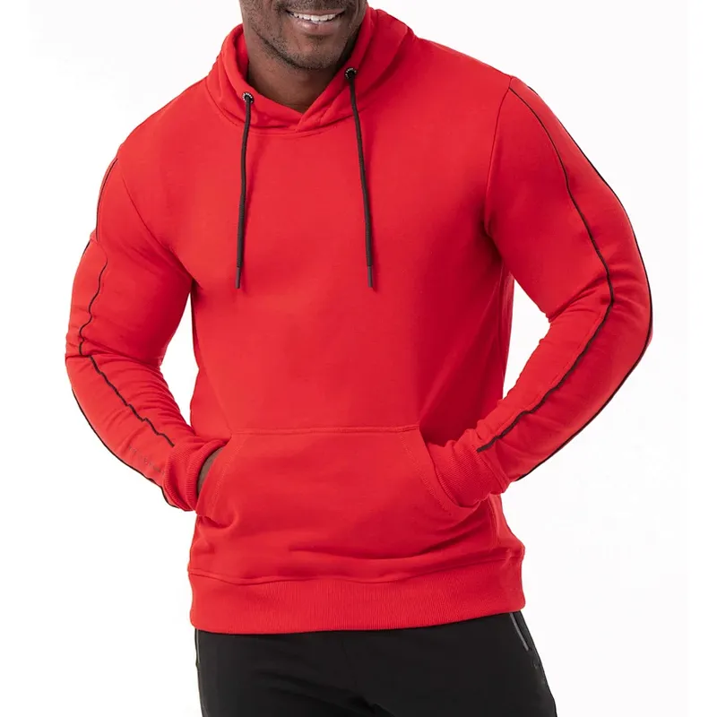 Oversized Gym Black Contrast Stitch Pullover Mens Athletic Fleece Hoodie