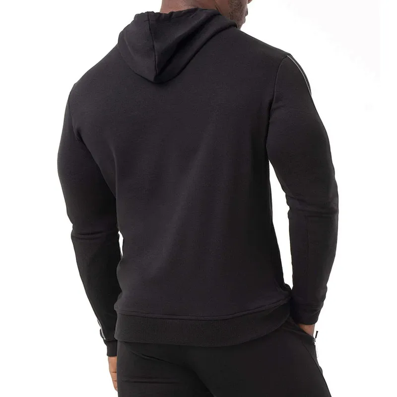 Oversized Gym Black Contrast Stitch Pullover Mens Athletic Fleece Hoodie