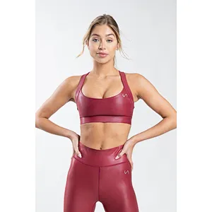 Hot Custom Logo Gym Wear Shiny Leather Compression Women Sports Bra