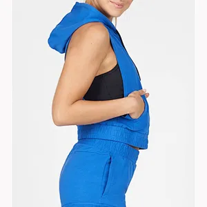 Women Cotton Pullover Solid Fitness Tank Hoodie