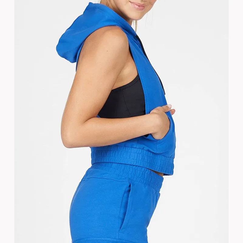 Women Cotton Pullover Solid Fitness Tank Hoodie