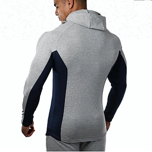 High Quality Muscle Fit Mens Sportswear Custom Slimming French terry Color Block Full Zip Up Hoodie