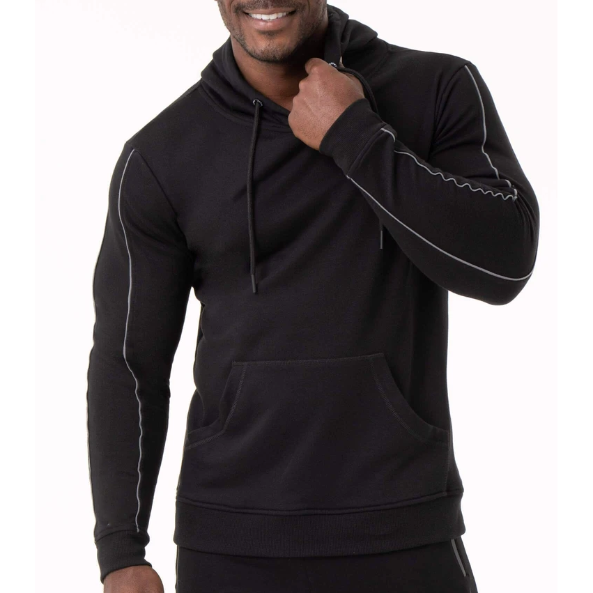Oversized Gym Black Contrast Stitch Pullover Mens Athletic Fleece Hoodie