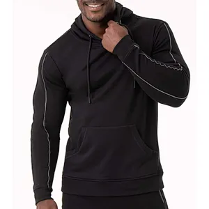 Oversized Gym Black Contrast Stitch Pullover Mens Athletic Fleece Hoodie