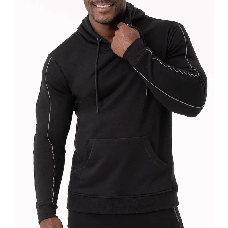 Oversized Gym Black Contrast Stitch Pullover Mens Athletic Fleece Hoodie
