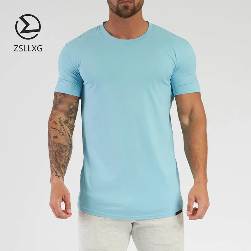 Custom Curved Hem Blank Bodybuilding Short Sleeve Men T-shirt