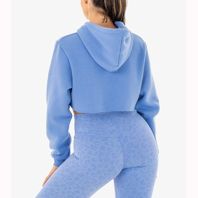 Women Pure Color Pullover Work Out Cotton Cropped Hoodies