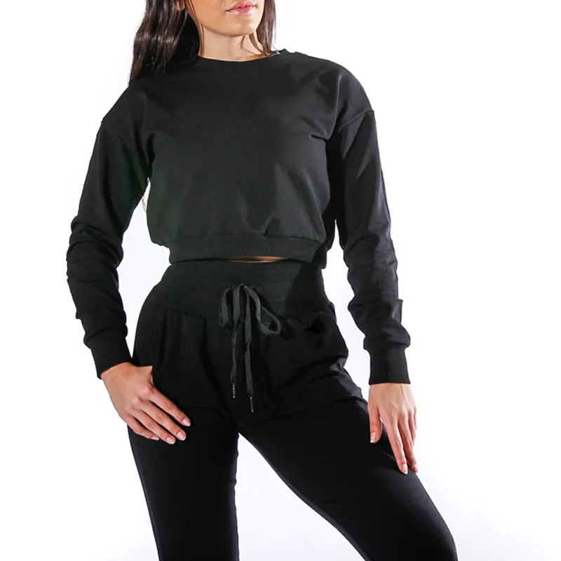 Women Long Sleeves Custom Round Collar Crop Hoodies