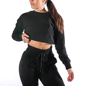 Women Long Sleeves Custom Round Collar Crop Hoodies