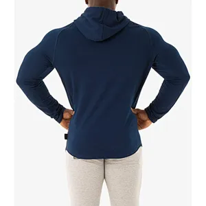 High Quality Men Curved Hem Muscle Fit Sports Gym Drawstring Hoodies
