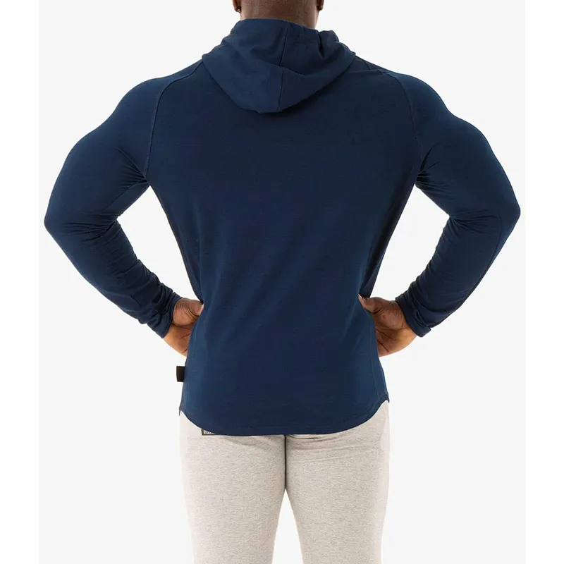 High Quality Men Curved Hem Muscle Fit Sports Gym Drawstring Hoodies