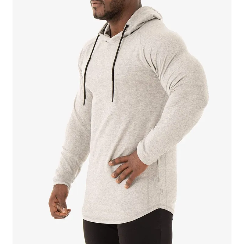 High Quality Men Curved Hem Muscle Fit Sports Gym Drawstring Hoodies
