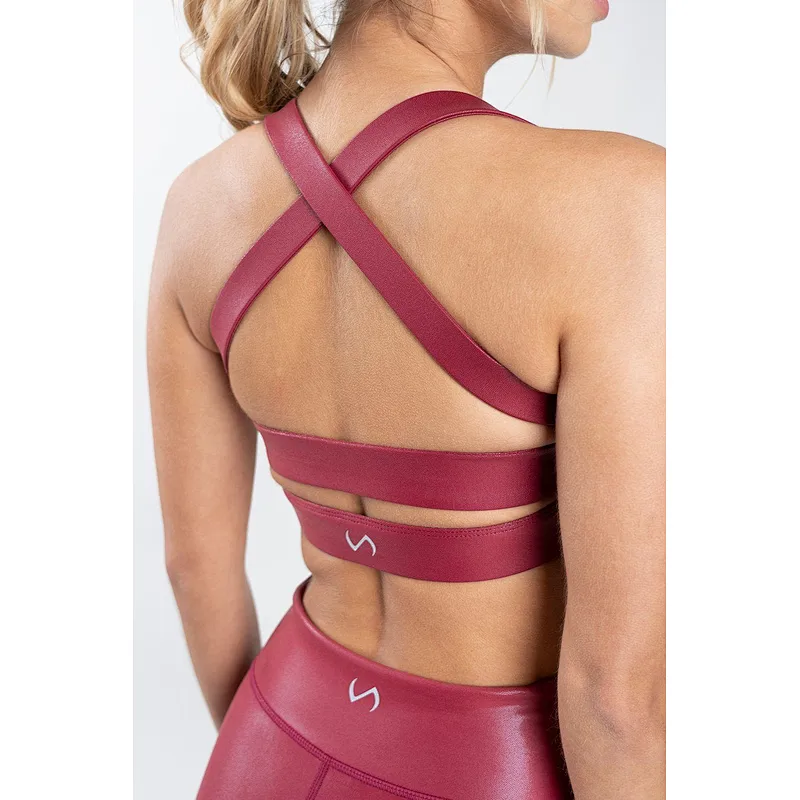 Hot Custom Logo Gym Wear Shiny Leather Compression Women Sports Bra