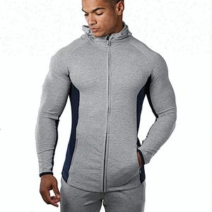 High Quality Muscle Fit Mens Sportswear Custom Slimming French terry Color Block Full Zip Up Hoodie