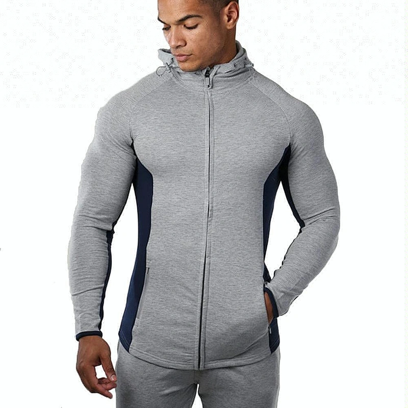 High Quality Muscle Fit Mens Sportswear Custom Slimming French terry Color Block Full Zip Up Hoodie