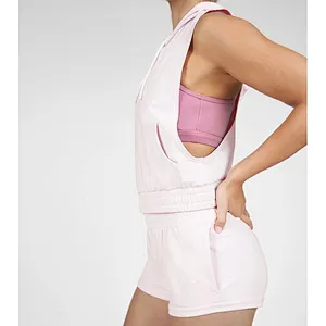 Women Cotton Pullover Solid Fitness Tank Hoodie