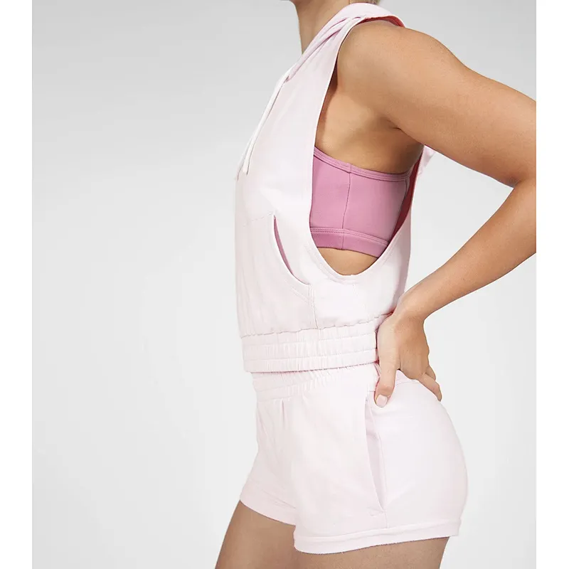 Women Cotton Pullover Solid Fitness Tank Hoodie