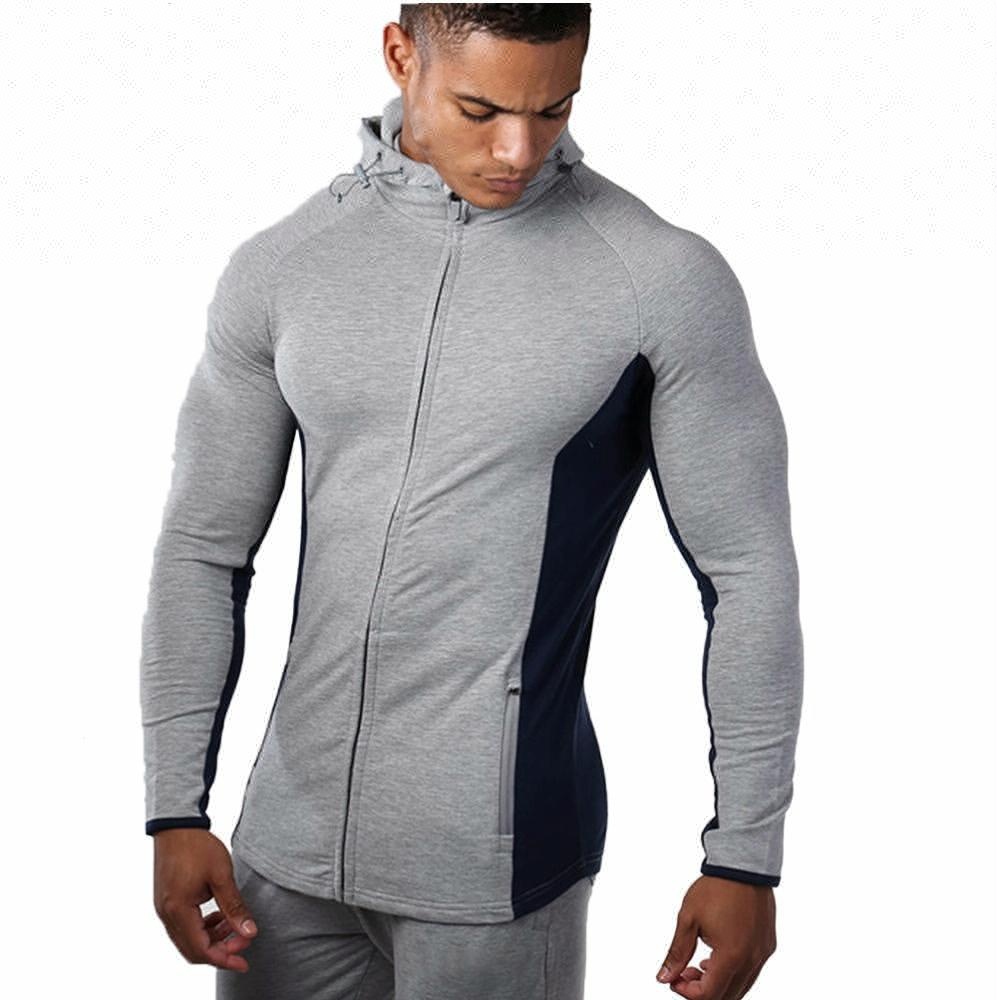 High Quality Muscle Fit Mens Sportswear Custom Slimming French terry Color Block Full Zip Up Hoodie