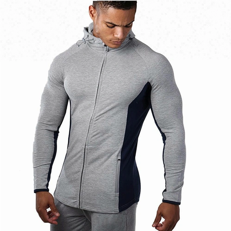 High Quality Muscle Fit Mens Sportswear Custom Slimming French terry Color Block Full Zip Up Hoodie