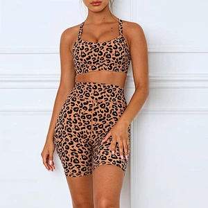 Custom Logo Leopard Print High Waist Workout Clothing Women Yoga Set