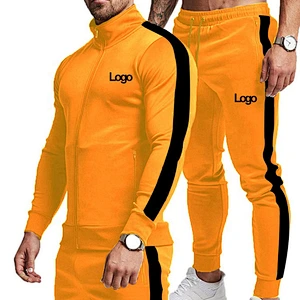 Athletic Sweat Suits  Contrast Side Stripe Mens Gym Sports Zipper Up 2pcs Tracksuits