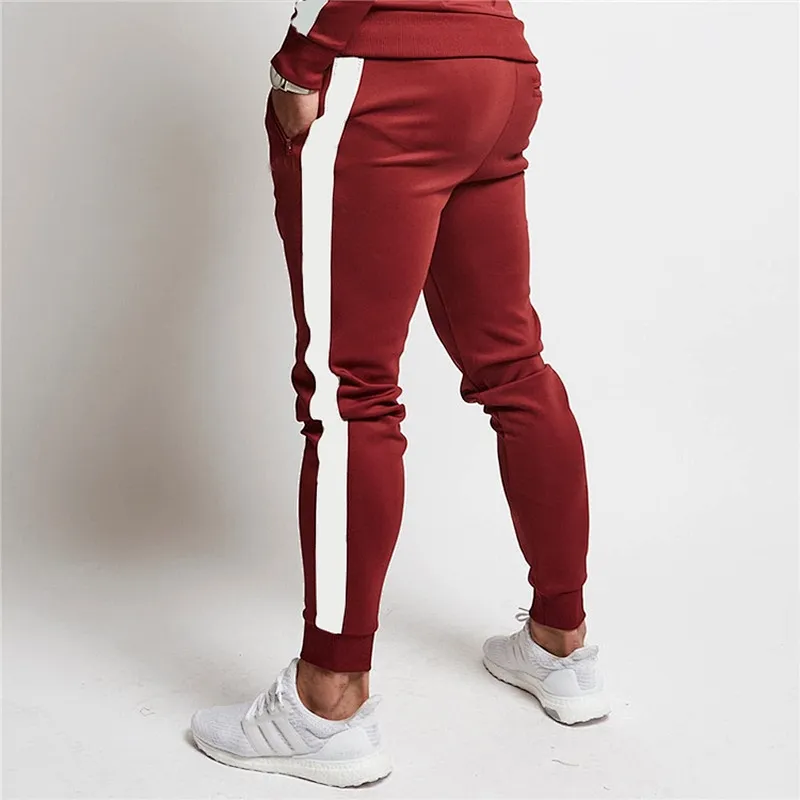 Athletic Sweat Suits  Contrast Side Stripe Mens Gym Sports Zipper Up 2pcs Tracksuits