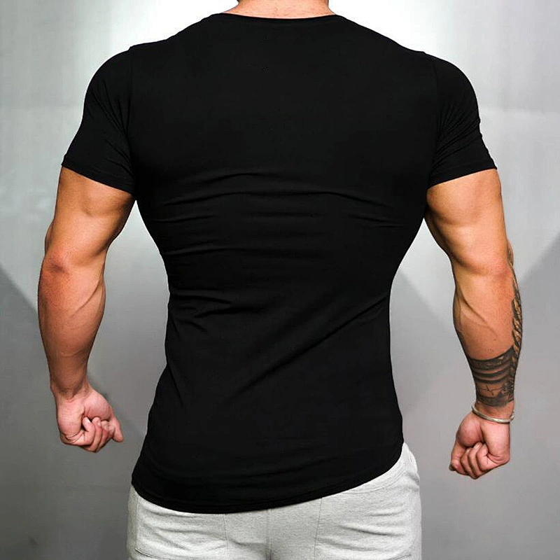 Fitness Workout Training Black U-neck Short Sleeve Gym Tshirt
