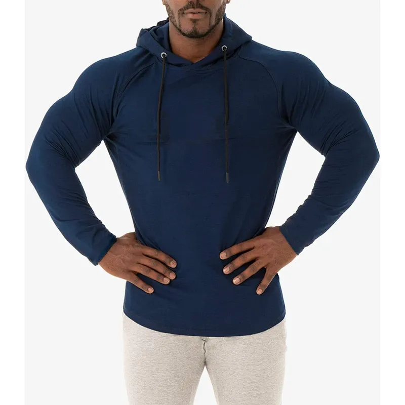 High Quality Men Curved Hem Muscle Fit Sports Gym Drawstring Hoodies