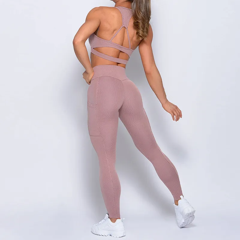 Wholesale Workout Clothing Custom Yoga Set Women Active Gym Bra And Compression Leggings Sets