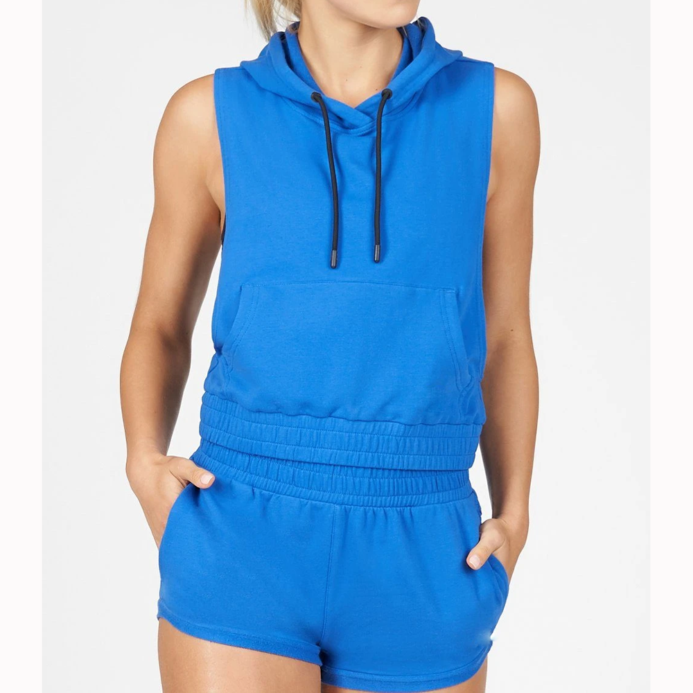 Women Cotton Pullover Solid Fitness Tank Hoodie