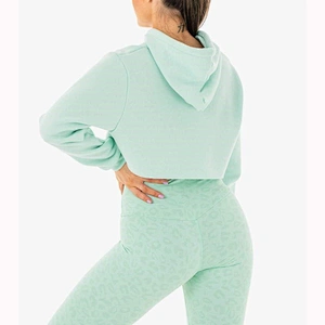 Women Pure Color Pullover Work Out Cotton Cropped Hoodies