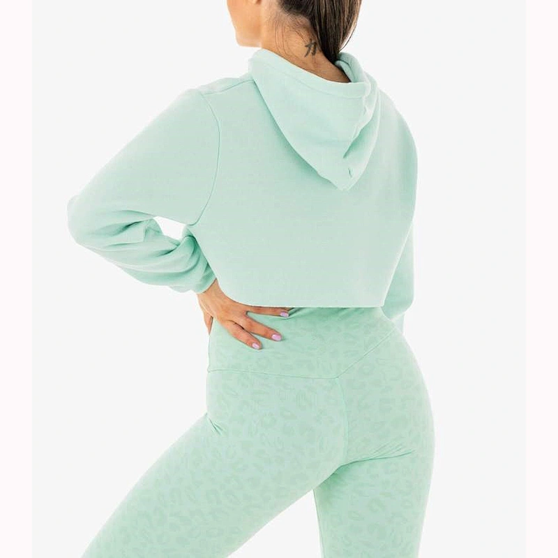 Women Pure Color Pullover Work Out Cotton Cropped Hoodies